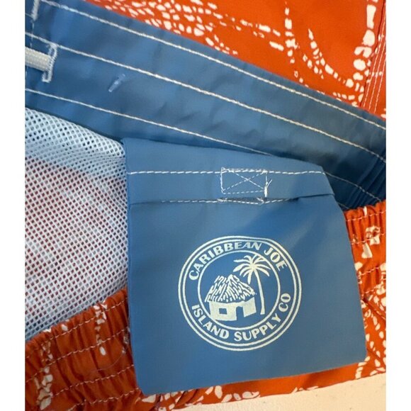 Caribbean Joe Mens Orange Tropical Print Swim Trunks, Large - Picture 5 of 7